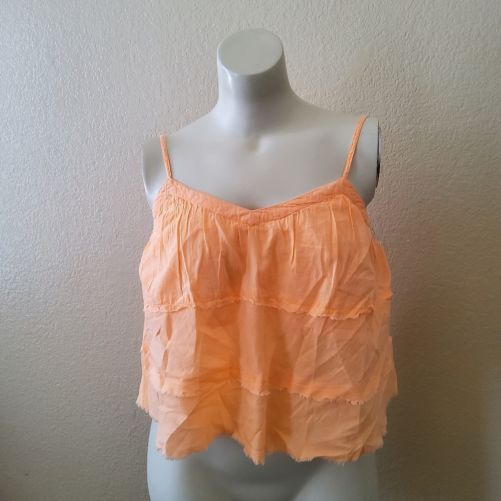 Guess Muti Tiered Tank V-Neck Crop Top Size L Tropical Coral New